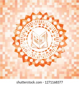 book icon inside orange mosaic emblem with background