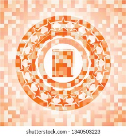 book icon inside orange mosaic emblem with background