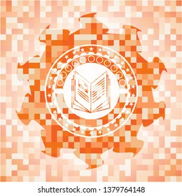 book icon inside orange mosaic emblem