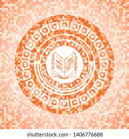 book icon inside orange mosaic emblem with background