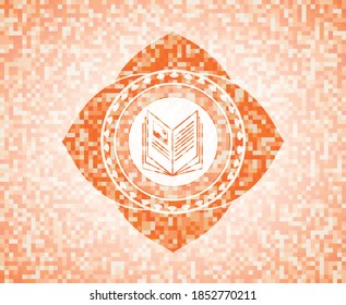 book icon inside orange mosaic emblem. 