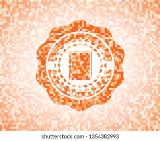 book icon inside orange tile background illustration. Square geometric mosaic seamless pattern with emblem inside.