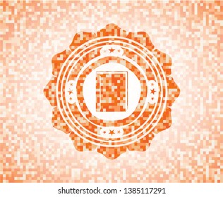 book icon inside orange tile background illustration. Square geometric mosaic seamless pattern with emblem inside.
