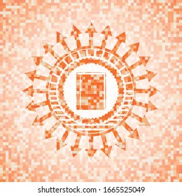 book icon inside orange tile background illustration. Square geometric mosaic seamless pattern with emblem inside.