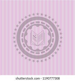 book icon inside pink emblem. Retro