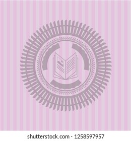 book icon inside pink emblem. Vintage.