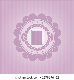book icon inside pink emblem. Retro
