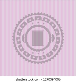 book icon inside pink emblem. Retro