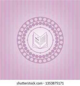 book icon inside pink emblem