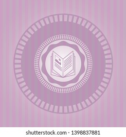 book icon inside pink emblem. Retro