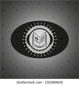 book icon inside realistic dark emblem