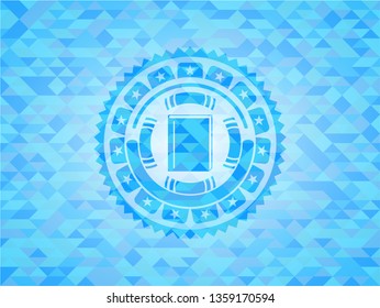 book icon inside realistic light blue mosaic emblem