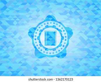 book icon inside realistic light blue mosaic emblem