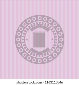 book icon inside realistic pink emblem