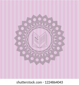 book icon inside realistic pink emblem