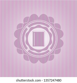book icon inside realistic pink emblem