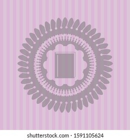 book icon inside realistic pink emblem