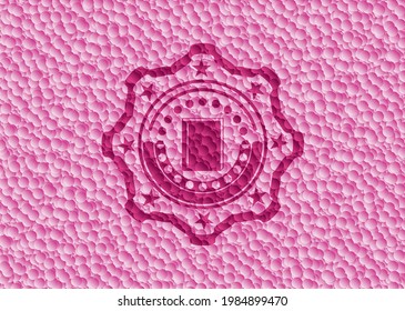 book icon inside realistic pink emblem with bubbles background. Vector Illustration. Detailed. 