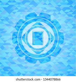 book icon inside realistic sky blue mosaic emblem