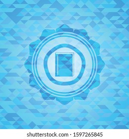 book icon inside realistic sky blue emblem. Mosaic background