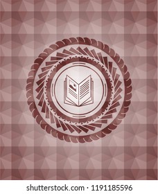 book icon inside red badge with geometric pattern. Seamless.