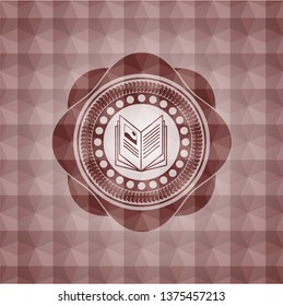 book icon inside red badge with geometric pattern. Seamless.