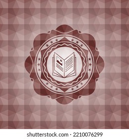 book icon inside red badge with geometric pattern. Seamless. 