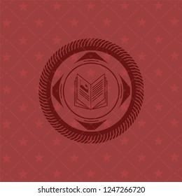 book icon inside red emblem. Retro
