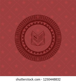 book icon inside red emblem. Retro
