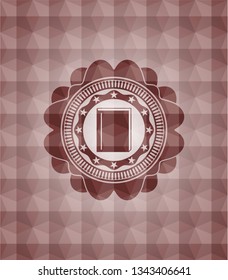 book icon inside red emblem with geometric pattern background. Seamless.