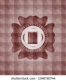 book icon inside red geometric pattern emblem. Seamless.