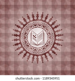 book icon inside red seamless badge with geometric pattern.