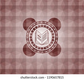 book icon inside red seamless badge with geometric pattern.
