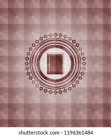 book icon inside red seamless emblem with geometric pattern.
