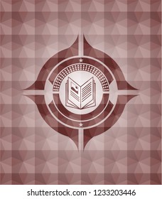 book icon inside red seamless badge with geometric background.