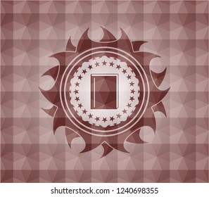 book icon inside red seamless emblem or badge with abstract geometric polygonal pattern background.