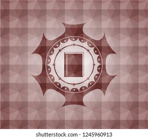 book icon inside red seamless geometric pattern emblem. Seamless.