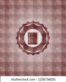 book icon inside red seamless emblem with geometric pattern background.
