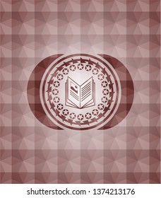 book icon inside red seamless badge with geometric background.
