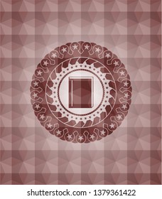book icon inside red seamless badge with geometric pattern background.