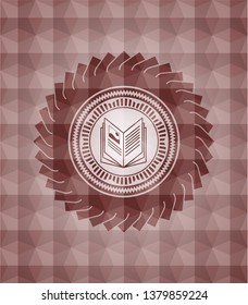 book icon inside red seamless badge with geometric pattern.