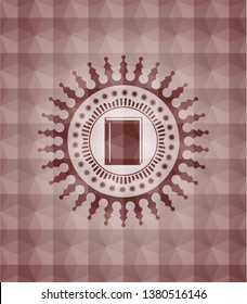book icon inside red seamless badge with geometric pattern background.