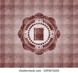 book icon inside red seamless emblem with geometric pattern.