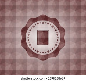 book icon inside red seamless badge with geometric pattern.