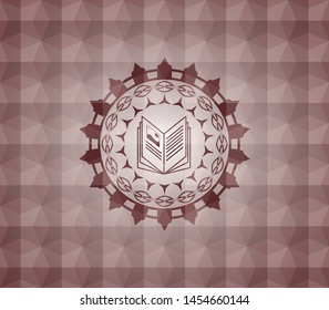 book icon inside red seamless badge with geometric pattern.