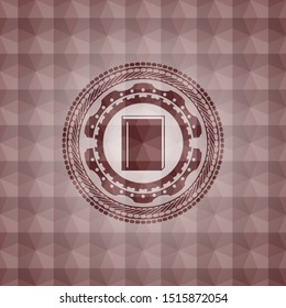 book icon inside red seamless emblem with geometric background.