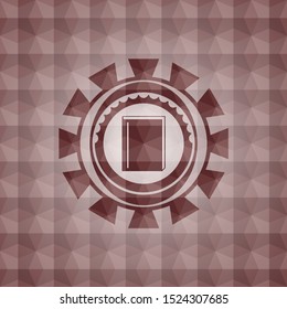 book icon inside red seamless geometric pattern emblem. Seamless.