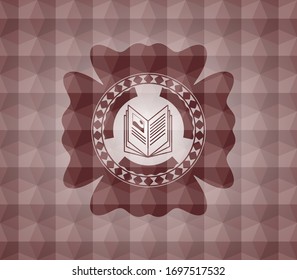 book icon inside red seamless badge with geometric background.
