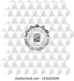 book icon inside retro style grey emblem with geometric cube white background
