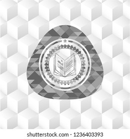 book icon inside retro style grey emblem with geometric cube white background